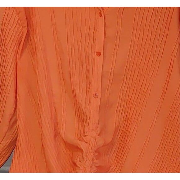Pretty Little Things Orange Textured Gathered Maxi Shirt Dress size 14 - Picture 10 of 10